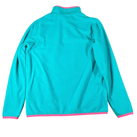 Lands End Girls XL 14-16 Fleece Pullover Colorblock Snap Neck Turquoise Pink Nav - Picture 10 of 10